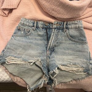 Zara Light Blue Distressed Jean Shorts